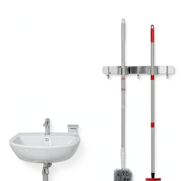 VOZE Mop Broom Holder Wall Mount Stainless Steel Organizer-2