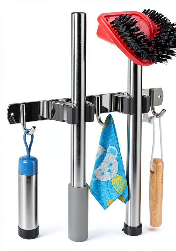 VOZE Mop Broom Holder Wall Mount Stainless Steel Organizer-0