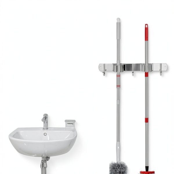VOZE Mop Broom Holder Wall Mount Stainless Steel Organizer-1