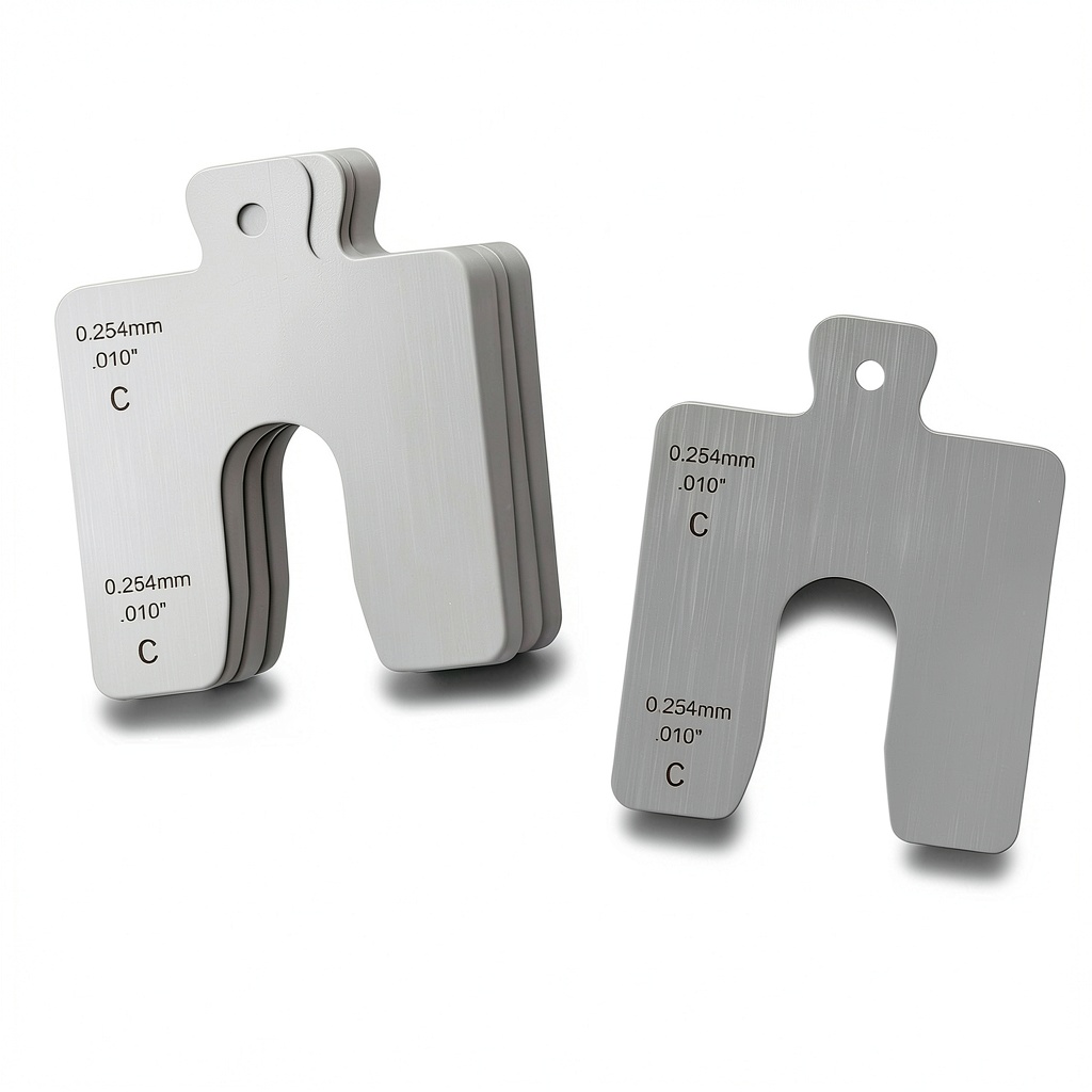 CGLTD stainless steel shims with marked thicknesses and safety features