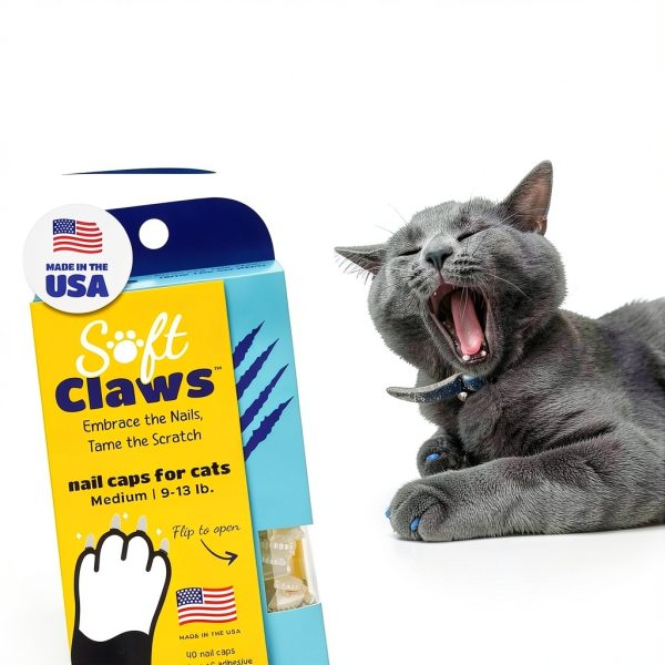 Soft Claws Cat Nail Caps for Medium Cats – 40 Clear Caps Made in USA-1