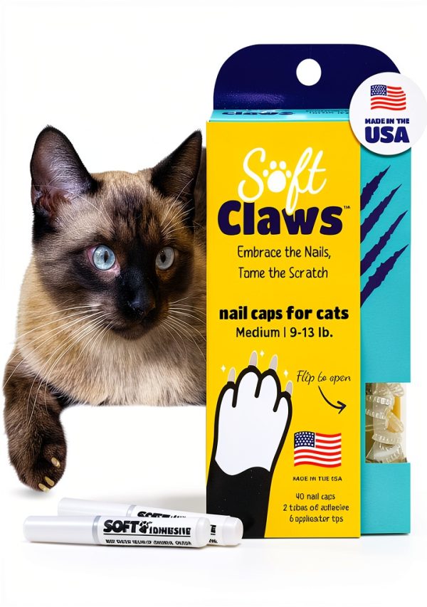 Soft Claws Cat Nail Caps for Medium Cats – 40 Clear Caps Made in USA-0