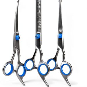 Professional 4 in 1 Dog & Cat Grooming Scissors Kit with Safety Round Tips,Sharp & Durable,Dog Shears for Grooming - Includes Straight, Curved, Thinning Scissors and Comb - Premium Pet Supplies-0