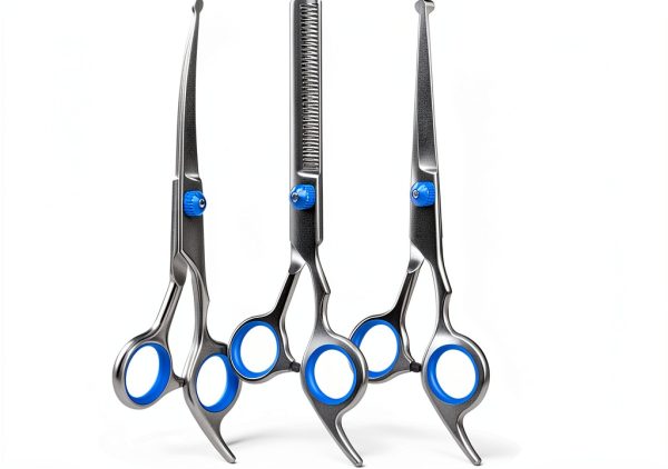 Professional 4 in 1 Dog & Cat Grooming Scissors Kit with Safety Round Tips,Sharp & Durable,Dog Shears for Grooming - Includes Straight, Curved, Thinning Scissors and Comb - Premium Pet Supplies-0