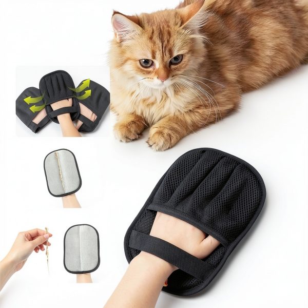 Upgraded Pet Hair Removal Gloves for Cats & Dogs, Five-Finger Electrostatic Reusable Magic Brush for Effortless Pet Hair Remover Tool on Carpet, Clothing, Laundry, Couch, Car Seat (Black)-2