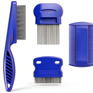 Flea Lice Comb 4 Pack Stainless Steel Grooming Set by Brillirare-0